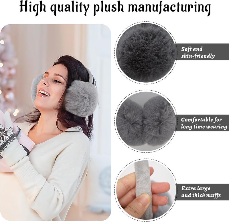 TINYAT 3 PCS Adjustable Winter Ear Muffs Faux Fur Warmers Cute Fuzzy Earmuffs Soft Warm Ear Covering for Women Girls - Image 3